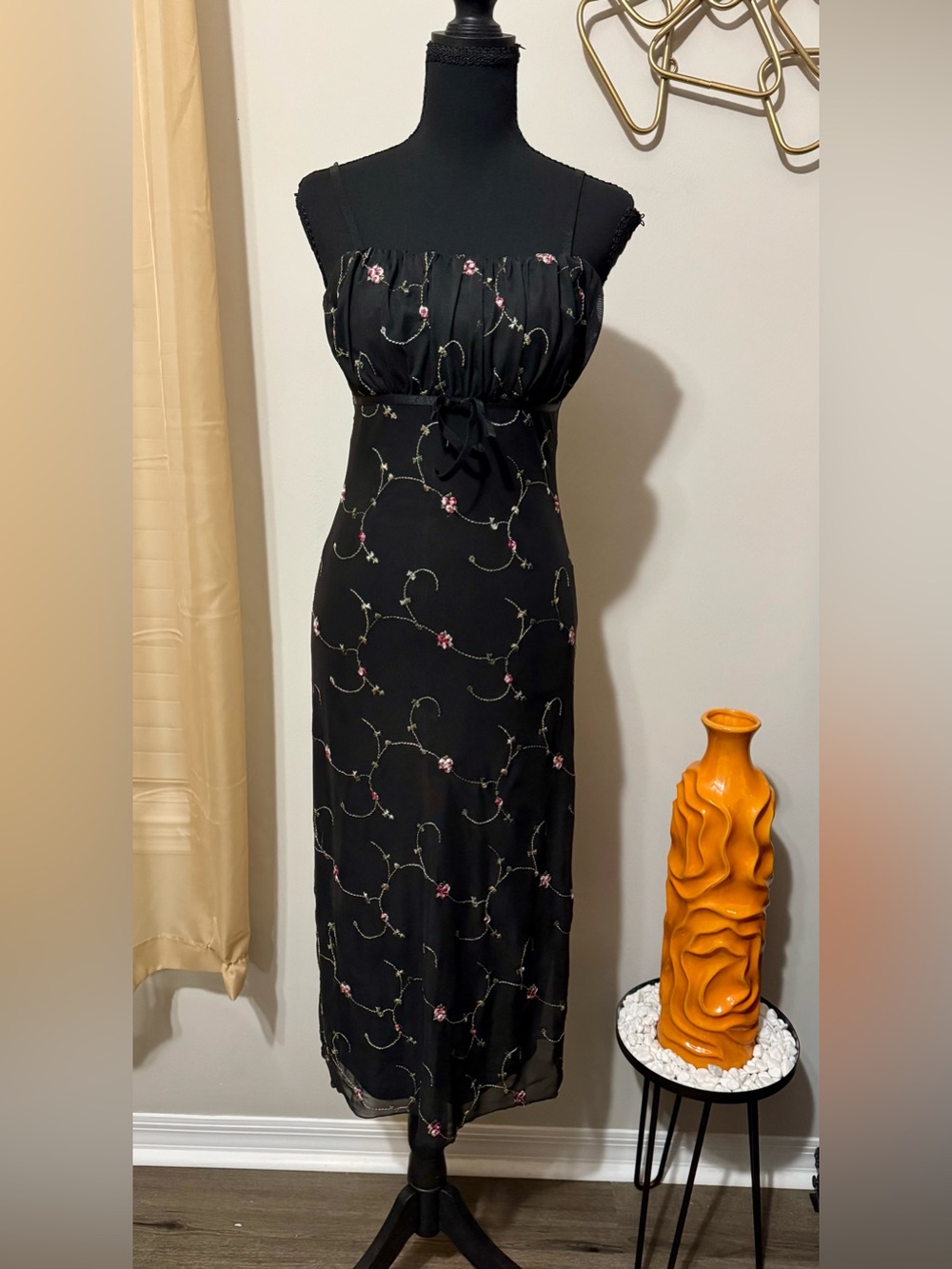 Jessica Simpson Black Maxi Dress with Pink Floral Accents